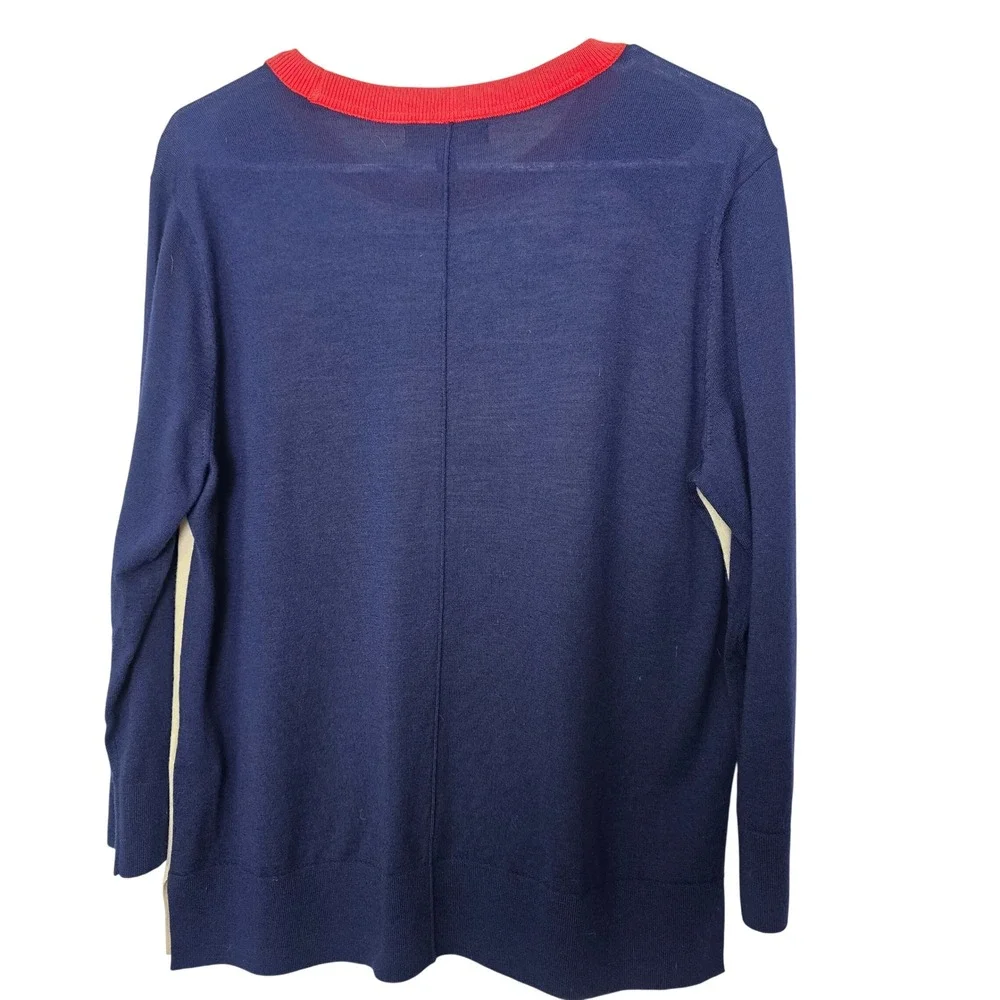 Banana Republic Merino Wool Colorblock Sweater L Navy Cream Preppy Classic